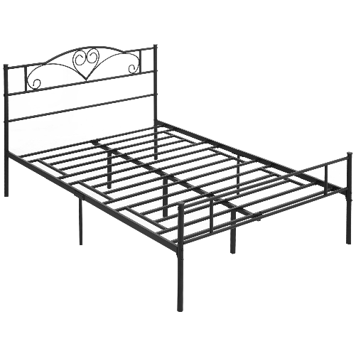 HOMCOM Struttura Letto Una Piazza e Mezza in Acciaio con Doghe Integrate, Testiera e Pediera, 140x200cm