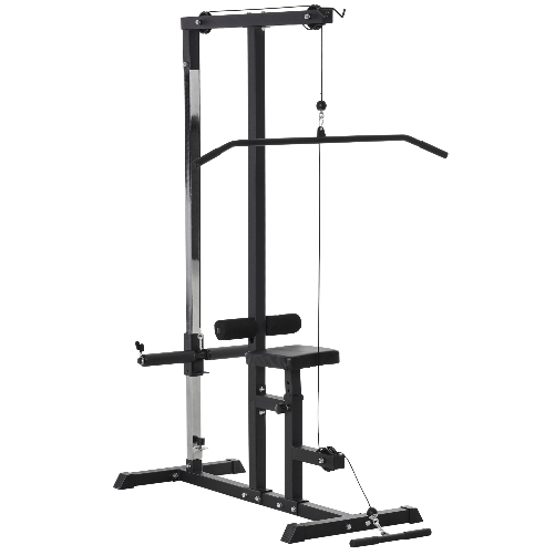HOMCOM Stazione Fitness Pull Down da Casa con Panca e Cavo Regolabile, in Acciaio 107x120x190cm Nero
