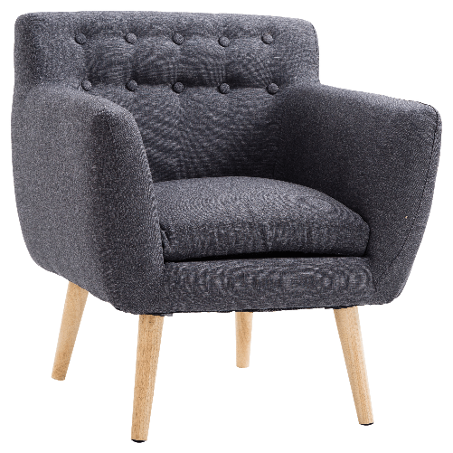 HOMCOM Poltrona Imbottita Moderna, Poltroncina da Camera Soggiorno con Braccioli Tessuto Legno 68 × 58.5 × 76cm Grigio Scuro