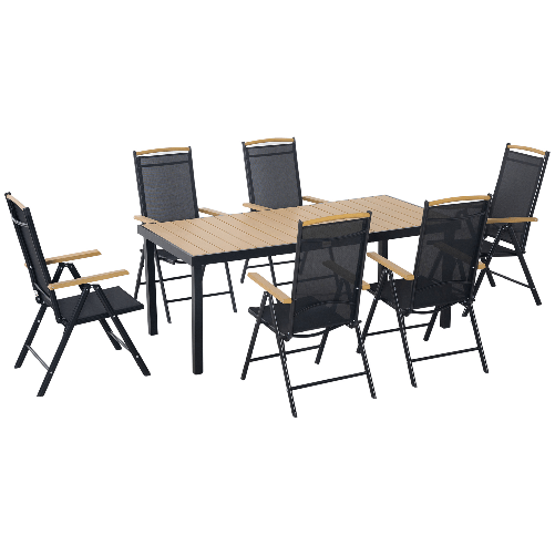 Outsunny Set 7Pz Tavolo con Sedie da Giardino Pieghevoli e Regolabili in Texteline, Nero