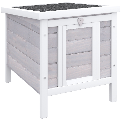 PawHut Gabbia per Conigli in Legno da Esterno con Tetto in Asfalto e Rampa Antiscivolo, 42x51x43cm, Grigia