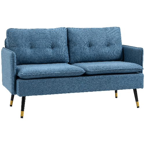 HOMCOM Divano 2 Posti in Tessuto con Cuscini Imbottiti e Gambe in Acciaio 139x68x80cm, Blu Scuro