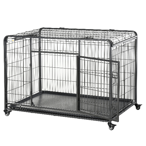 PawHut Kennel Gabbia per Cani Pieghevole con Freno e Fondo Rimovibile - Grigio