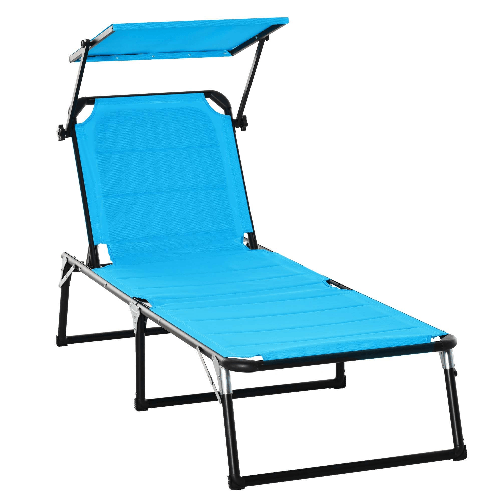 Outsunny Sedia Sdraio da Esterno Pieghevole con Tettuccio e Rivestimento in Gommapiuma, Lettino Prendisole da Giardino con Schienale Regolabile 66x164