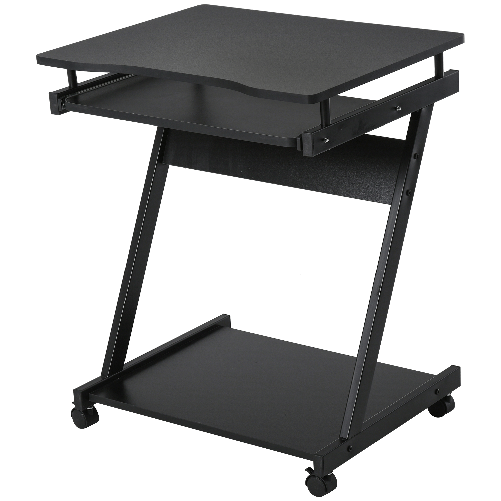 HOMCOM Scrivania per Computer Porta PC Classico e Salvaspazio, Scrivania per cameretta con Piano Tastiera a Scomparsa, 4 Ruote e Ripiano Inferiore Ner