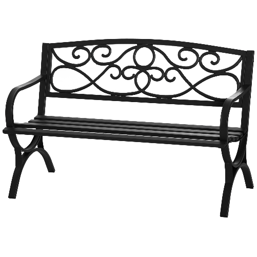 Outsunny Panchina da Giardino 2 Posti in Acciaio e Ghisa con Braccioli e Decorazione, 128x58.5x85cm, Nero
