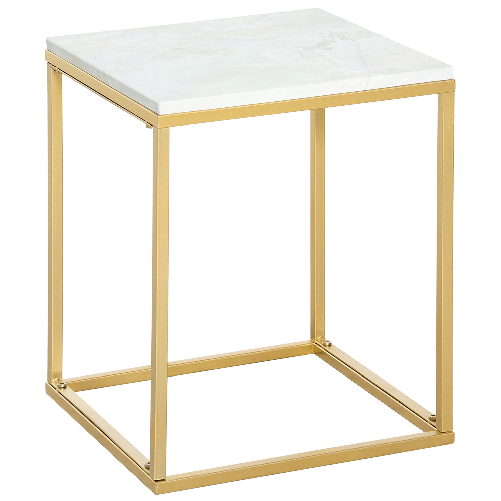 Outsunny Tavolino da Caffè per Casa e Giardino in Metallo con Effetto Marmo, 40x40x50cm, Oro