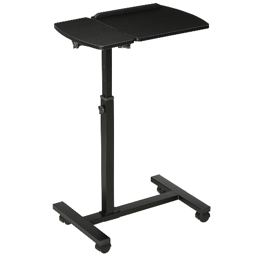 HOMCOM Tavolino Porta PC con Altezza Regolabile e Ruote, Supporto per Computer Portatile Inclinabile 58x34x72-90cm, Metallo e Legno Nero