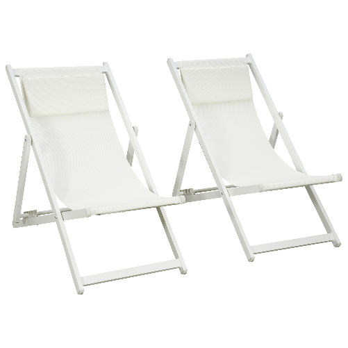 Outsunny Set 2 Sedie Poltrona Sdraio da Esterni Pieghevoli e Reclinabili in Alluminio, 96.5x58x91.5 cm, Beige