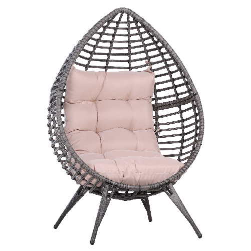 Outsunny Poltrona da Esterno in Rattan a Goccia Stile Boho con Cuscino, 101x89x156cm Grigio e Beige