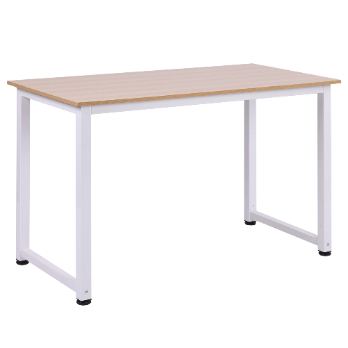 HOMCOM Tavolo Scrivania in Legno MDF Color Rovere e Gambe in Metallo Bianco
