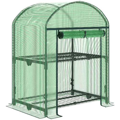 Outsunny Mini Serra da Giardino con 2 Ripiani in Metallo e Copertura in PE, 69x49x92cm, Verde