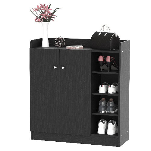 HOMCOM Armadio Scarpiera Salvaspazio Regolabile, Scarpiera Moderna in Legno per 12 Paia di Scarpe con 4 Ripiani Aperti, 83x30x90 cm, Nero