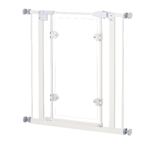 PawHut Cancelletto per Cani e Animali Domestici, Cancellino con Larghezza Regolabile Fino a 80cm Chiusura Automatica, Bianco