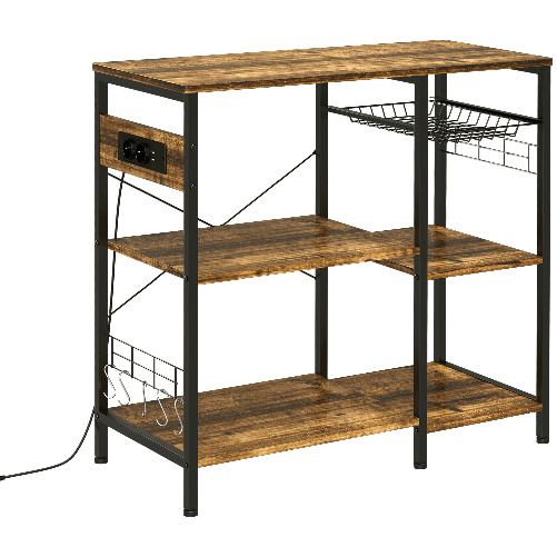 HOMCOM Mobile da Cucina a 3 ripiani in Truciolato con Presa di corrente, Porta USB e Cestino, 90x40x83cm