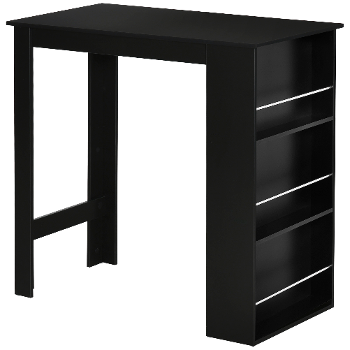 HOMCOM Bancone da Cucina Tavolo Alto con 3 Mensole in Legno, 112x57x106cm, Nero
