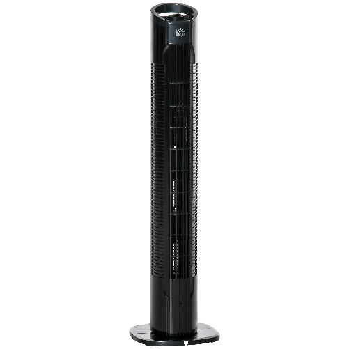 HOMCOM Ventilatore a Colonna 3 Velocità con Oscillazione 70°, Piantana Rotonda e Maniglia di Trasporto, Potenza 50W, Ф20x78.5cm Nero