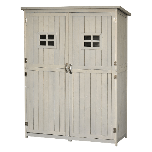 Outsunny Casetta da Giardino Legno con Porta Doppia, Mensole e Finestre, 127.5x50x164cm