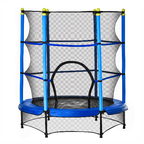 HOMCOM Tappeto Elastico per Bambini 3-6 Anni con Rete, Bordo Imbottito e Corde Elastiche, Trampolino da Giardino ?140x160cm Blu e Nero