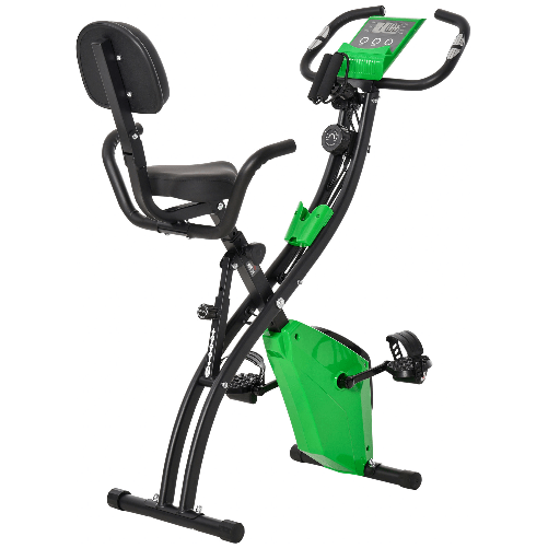 HOMCOM Cyclette Pieghevole 2 in 1, Resistenza Magnetica Regolabile 8 Livelli, Bici da Fitness con Sensore di Frequenza Cardiaca, Elastici per Braccia,
