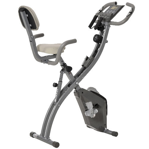 HOMCOM Cyclette Pieghevole 2 in 1, Resistenza Magnetica Regolabile 8 Livelli, Bici da Fitness con Sensore di Frequenza Cardiaca, Elastici per Braccia,