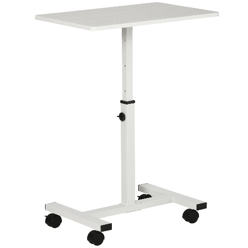 HOMCOM Tavolino Porta PC con Altezza Regolabile e Ruote, 60x40x52.5-84cm, Bianco