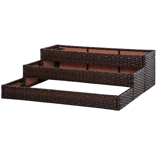 Outsunny Orto Rialzato a 3 Livelli in Rattan Sintetico senza Fondo per Piante e Verdure, 120x120x40cm, Grigio