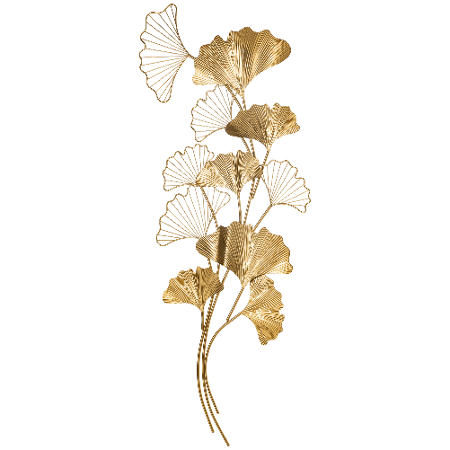 HOMCOM Decorazione Murale 3D in Metallo, Wall Art Dorata con Foglie di Ginkgo 138x70cm