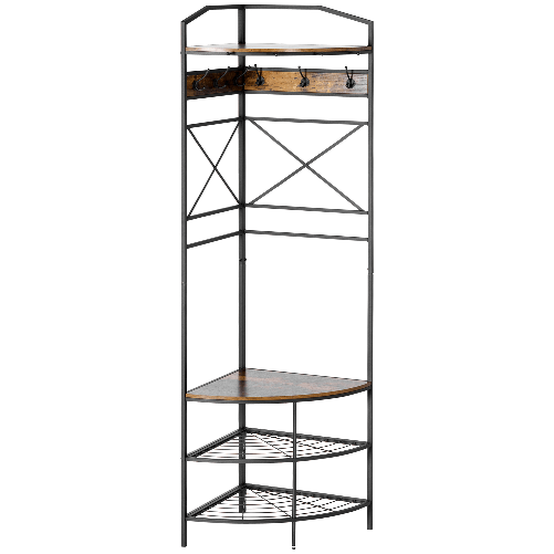 HOMCOM Appendiabiti da Terra Angolare con Panca e Scarpiera in Stile Industriale, 50x50x183cm, Marrone