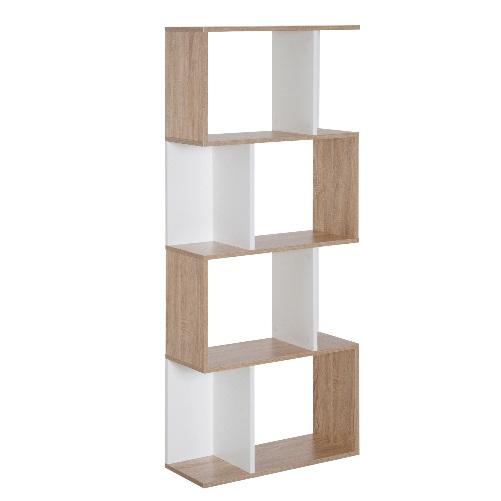 HOMCOM Libreria di Design Moderno 4 ripiani Legno Naturale e Bianco, 60x24x148cm