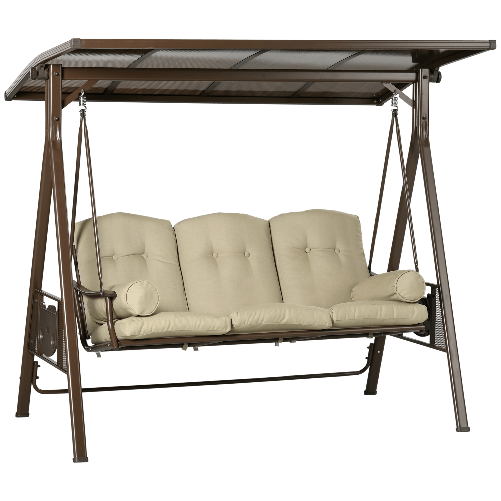 Outsunny Dondolo da Giardino 3 Posti in Acciaio con Tettuccio Inclinabile e Cuscini, 208x120x174 cm