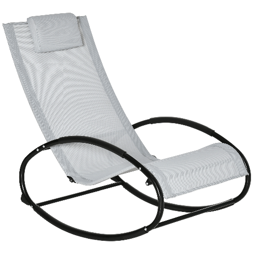 Outsunny Sedia a Dondolo da Giardino Zero Gravity, Sdraio da Giardino Ergonomica con Cuscino e Tessuto Traspirante per Interno ed Esterno, Grigia