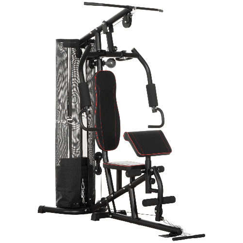 HOMCOM Stazione Fitness con Pesi da 45kg in Acciaio per Allenamento a Casa, 170x104x205cm, Nero