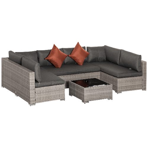 Outsunny Set Mobili da Giardino 4 Pezzi in Rattan PE, Salotto da Esterno con 3 Divani e 1 Tavolino da Caffè, Cuscini Rimovibili e Lavabili, Grigio