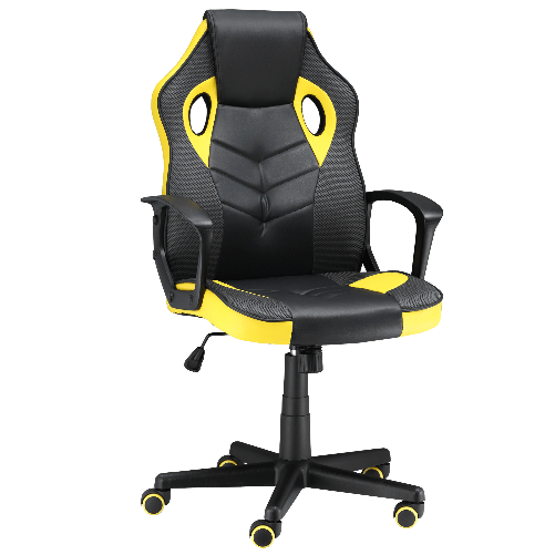 Vinsetto Sedia Gaming Ergonomica, Poltrona da Ufficio Girevole con Rotelle in Similpelle Nera e Gialla, Altezza Regolabile