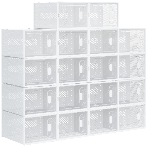 HOMCOM Mobile Scarpiera Modulare Salvaspazio, 18 Cubi 28x36x21 cm in Plastica PP, Bianco