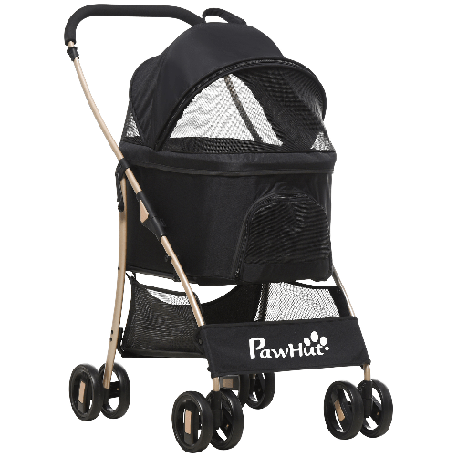 PawHut Passeggino per Cani Pieghevole con Trasportino Rimovibile e Tettuccio, 82x49.5x98cm, Nero