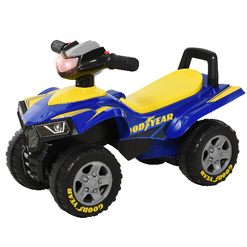 HOMCOM Quad Giocattolo per Bambini 18-36 Mesi con Licenza GOODYEAR con Luci e Suoni Realistici, Blu e Giallo, 60x31x42cm