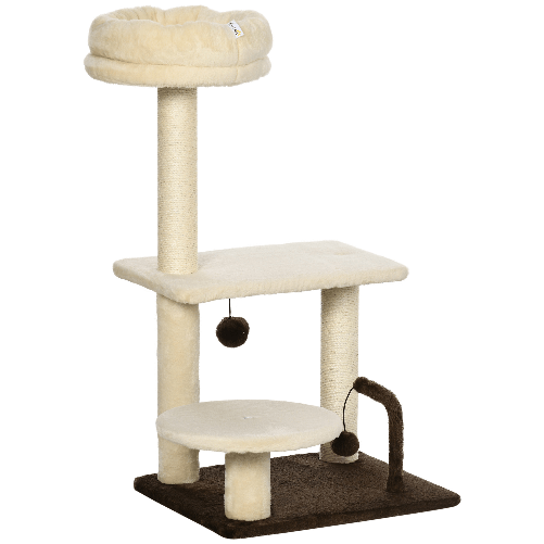 PawHut Albero Tiragraffi per Gatti con Palo in Sisal, Posatoio e Palline da Gioco, in Truciolato e Peluche, 44x38x74 cm