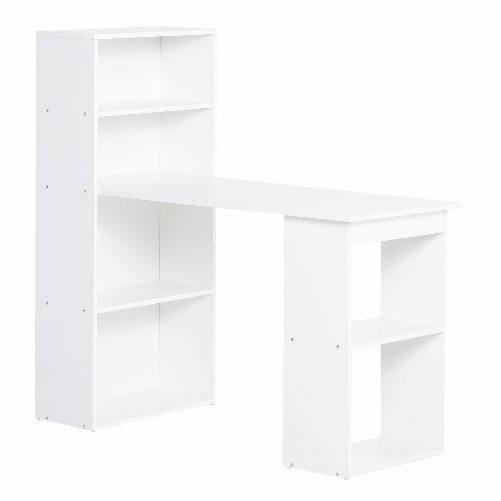 HOMCOM Scrivania Computer con Libreria Salvaspazio, Tavolo da Pranzo per Ufficio e Studio, 120x55x120 cm, Bianco