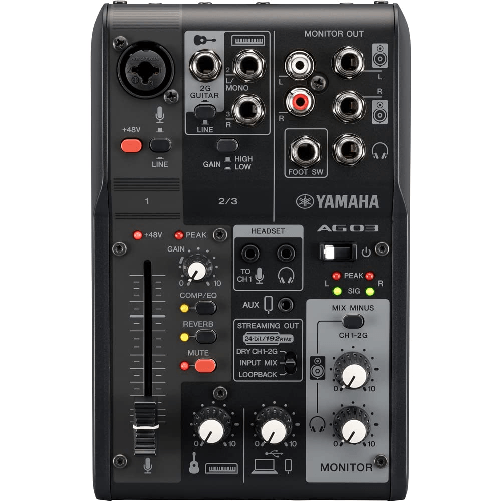 Yamaha Mixer Yamaha AG03MK2 Mixer a 3 Canali per Streaming Live con Interfaccia Audio USB, per Windows, Mac Yamaha AG03MK2 3 canali Nero