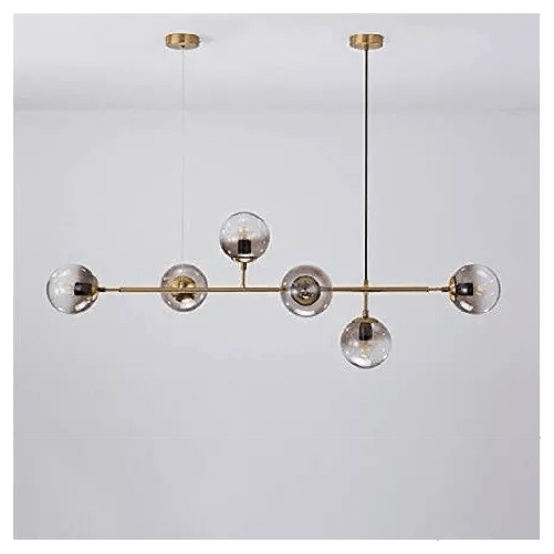 Lampadario Sospensione 6 Sfere Attacco E27 In Vetro Lampada In Metallo Oro 71645 -