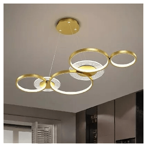 Trade Shop Traesio-lampadario A Sospensione Led Oro 65w 6 Anelli Luminosi Moderno Con Telecomando 71422 -