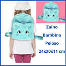 Zainetto da bambina zaino asilo passeggio campeggio scuola gatto peloso azzurro 2 tasche sacca zip