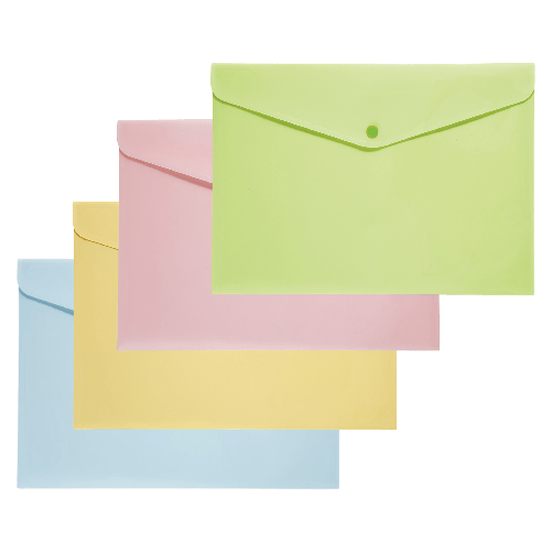 LEBEZ Set 4 Buste con bottone - PPL - 33,5x23.5 cm - Mix 4 colori Pastello Lebez