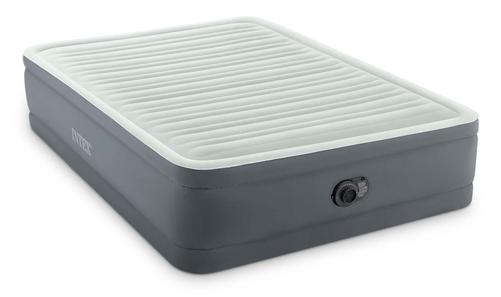 Intex Materasso Elevated Premiere Matrimoniale con Tecnologia Fiber Tech, Pomp Intex DuraBeam PremAire I Doppio materasso Grigio chiaro