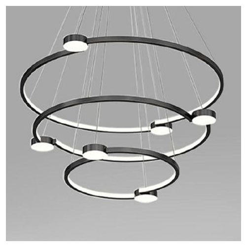 Trade Shop Traesio-lampadario A Sospensione Led 96w 3 Cerchi Con Telecomando Design Moderno Nero 71156 -