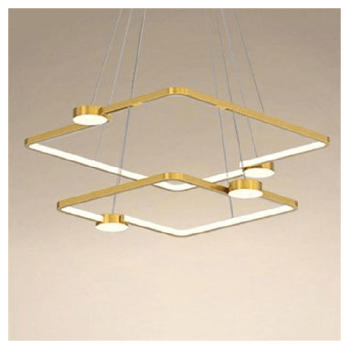 Trade Shop Traesio-lampadario A Sospensione Led 60w 2 Quadrati Con Telecomando Design Moderno Oro 71200 -