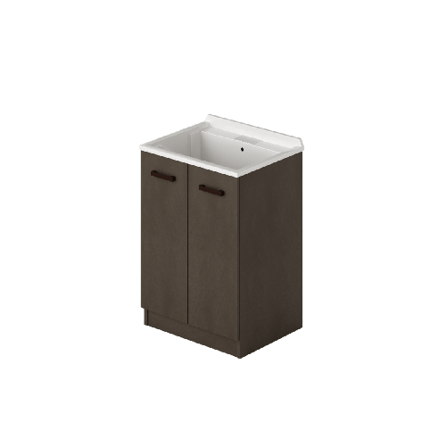 Mobiletto Lavabo in Legno Fango con 2 Ante e Vaschetta in Resina Bagno