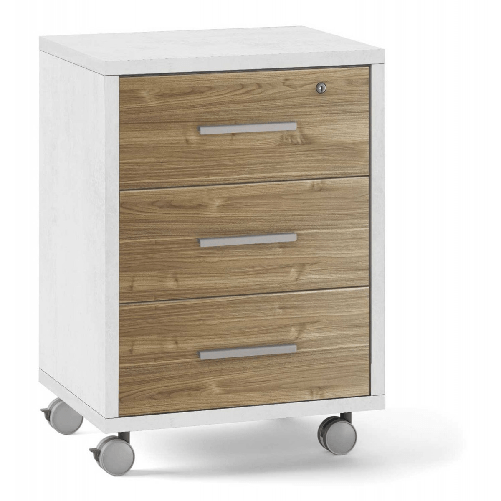 Cassettiera da Scrivania Ruote Bianco Noce 3 Cassetti con Chiave Ufficio